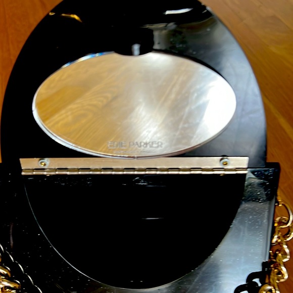 Edie Parker black glitter acrylic triangle minaudirie with gold chain - Picture 3 of 4